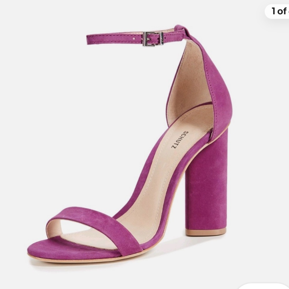 Schutz Women's Purple Pink Suede Ankle Strap Jeannine Heels